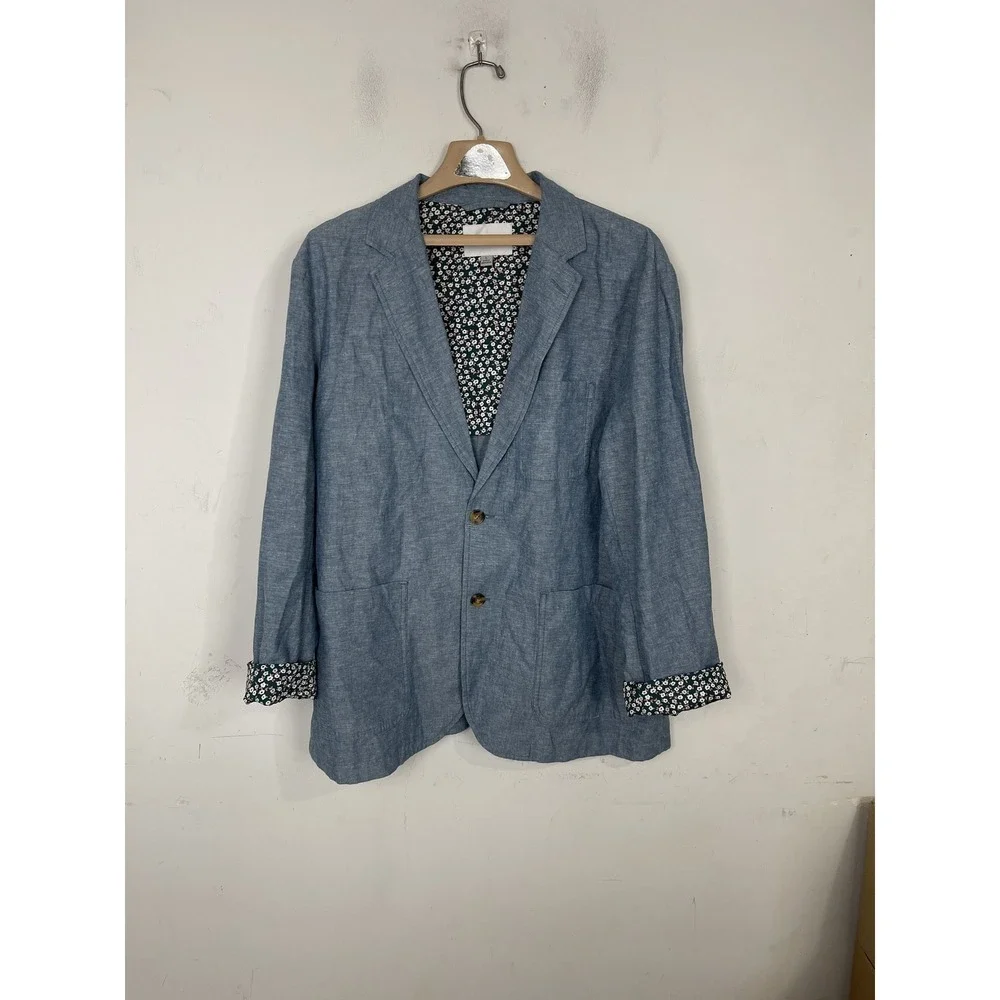 Goodfellow & Co Men's L Blue Chambray Linen Blend Blazer Sport Coat Jacket‎